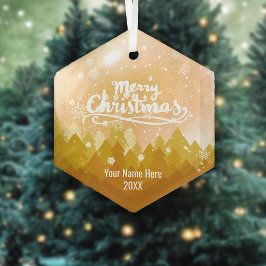 Adorno De Cristal Personalizado Gold Crystal Snow Forest Feliz Navid