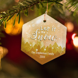 Adorno De Cristal Personalizado Gold Snowy Forest Feliz Navidad