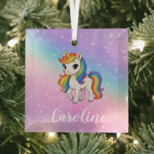 Adorno De Cristal Personalizado Unicornio mágico colorido