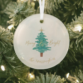 Adorno De Cristal Personalized "Merry and Bright" Watercolor Tree