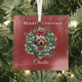 Adorno De Cristal Personalized Pet Christmas with Wreath & Name