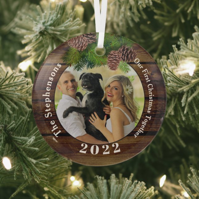 Adorno De Cristal Photo 2022 Rustic Pinecone Keepsake Custom (in situ)