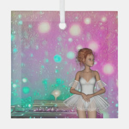 Adorno De Cristal Piano surrealista de fondo verde y rosa y balanza