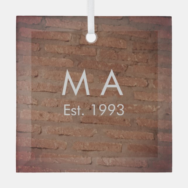 Adorno De Cristal Piedra de ladrillo rústico marrón añadir nombre fe (Anverso)