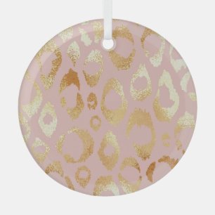 Adorno De Cristal Piel leopardo, textura dorada rosa