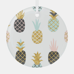 Adorno De Cristal Piña con purpurina de oro, patrón creativo.