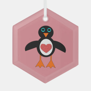 Adorno De Cristal Pingüino de Corazón de Amor Cuto