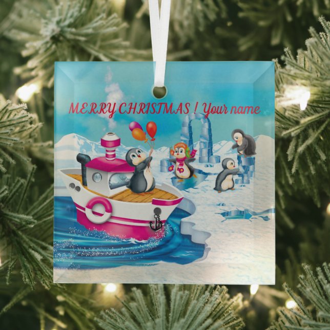 Adorno De Cristal pingüinos en la Antártida (in situ)