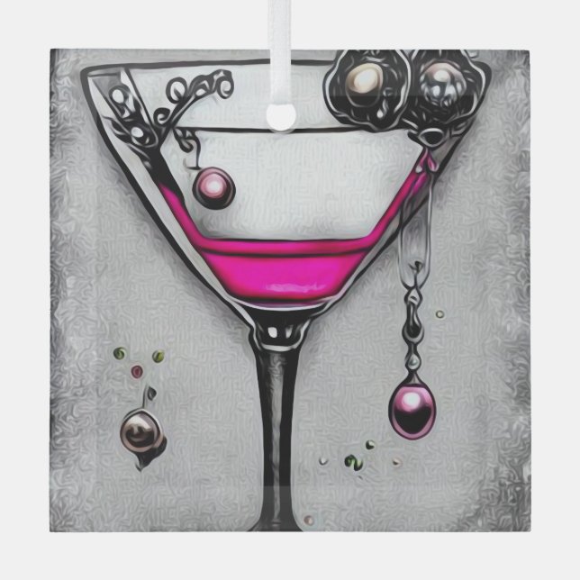 Adorno De Cristal Pink Pearl Martini Vintage (Anverso)