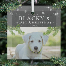 Adorno De Cristal Pino de Foto de Perro Cachorro de Navidad Primera 