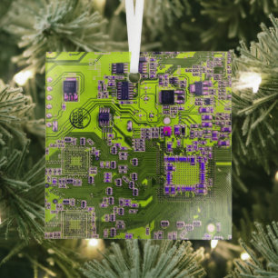 Adorno De Cristal Placa de circuito de la computadora Geek Neon Yell