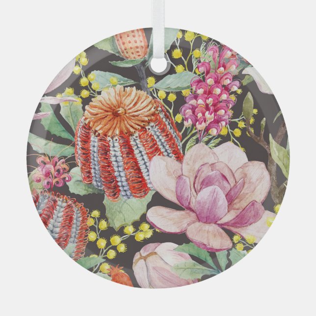 Adorno De Cristal Plantas tropicales australianas, patrón de acuarel (Anverso)