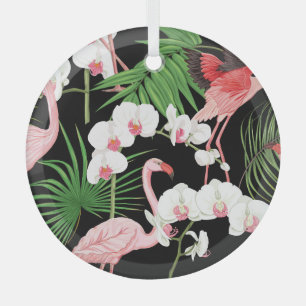 Adorno De Cristal Plantas Tropicales Pájaros Ilustración Colorida