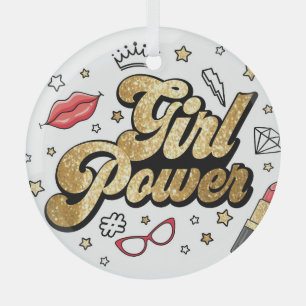 Adorno De Cristal Poder chica: Purpurina feminista vintage.