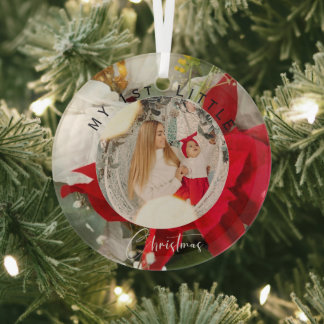 Adorno De Cristal Poinsettia Floral 1st Little Christmas Photo