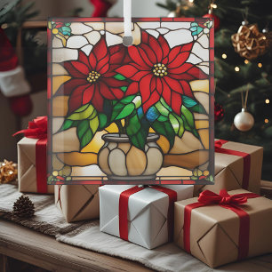 Adorno De Cristal Poinsettias Plantadas Vidrio Teñido Falso