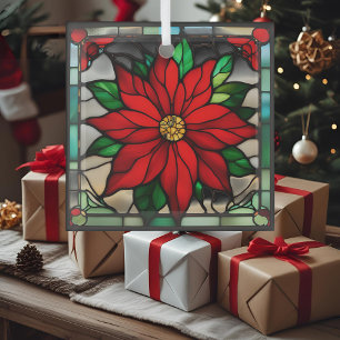 Adorno De Cristal Poinsettias Únicas Vidrio Falso Teñido