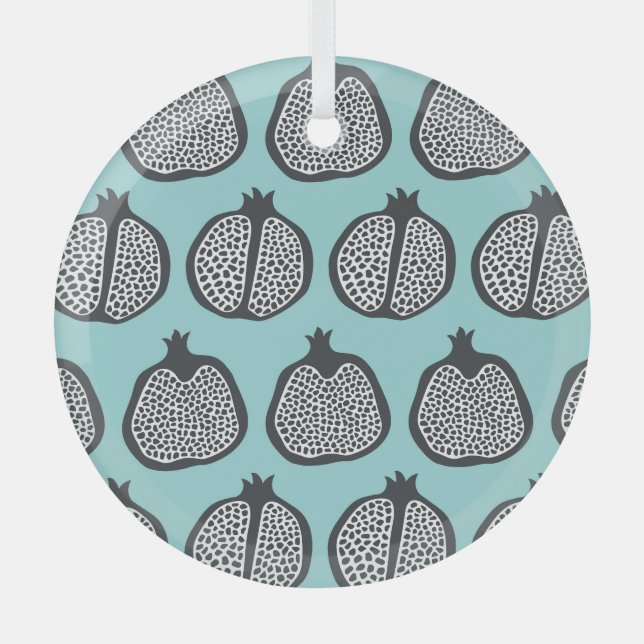 Adorno De Cristal Pomegranate Slices: Black Aqua Pattern. (Anverso)