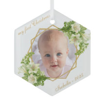 Primer bebé de Navidad Foto Lilis blancas de oro