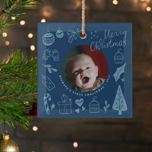 Adorno De Cristal Primer Navidad Azul Dibujos Animados Dibujados a M