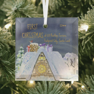 Adorno De Cristal Primera edición de Navidad Nuevo Hogar de Santa Hu