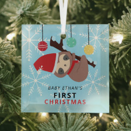 Adorno De Cristal Primera fiesta navideña Kawaii Sloth de Invierno p