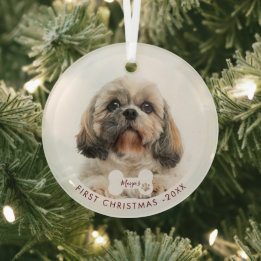 Adorno De Cristal Primera foto de Navidad de perro Shih Tzu