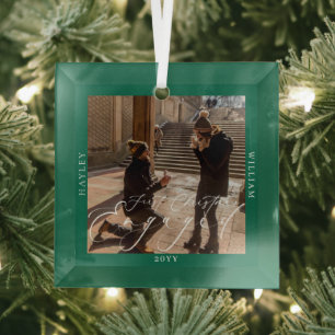 Adorno De Cristal Primera foto verde de Navidad comprometida