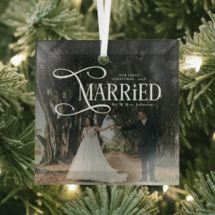 Adorno De Cristal Primera Navidad Casados Foto de Pareja Sr y Sra