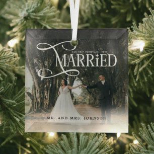 Adorno De Cristal Primera Navidad Casados Foto de Pareja Sr y Sra
