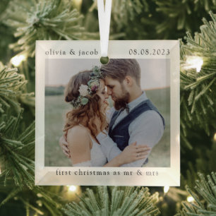 Adorno De Cristal Primera Navidad como Sr. y Sra. Boda Photo Keepsak