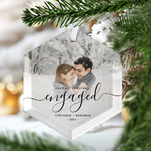 Adorno De Cristal Primera Navidad comprometidos Foto personalizada E
