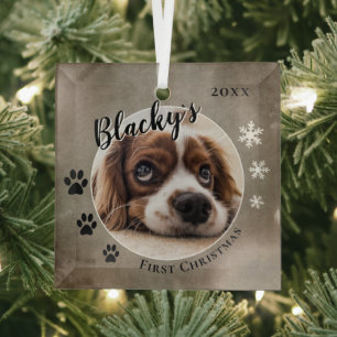 Adorno De Cristal Primera Navidad de Cachorros Nombre de Perro Rústi