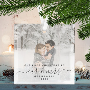 Adorno De Cristal Primera Navidad de Casados Personalizada Foto Gris