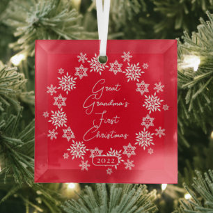 Adorno De Cristal Primera Navidad de la Gran Abuela con copos de nie