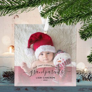 Adorno De Cristal Primera Navidad de los Abuelos Foto Escritura Negr