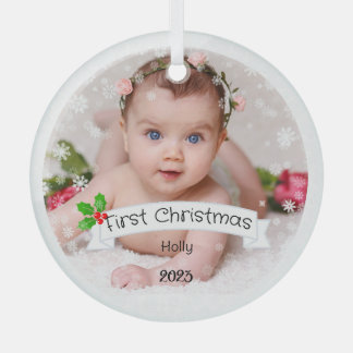 Adorno De Cristal Primera Navidad del bebé completamente personaliza