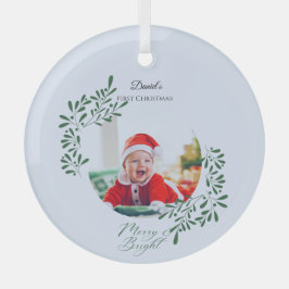 Adorno De Cristal Primera Navidad del Bebé Floral Moderna Verde