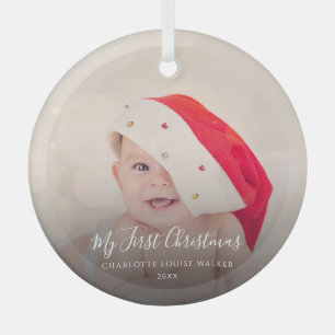 Adorno De Cristal Primera Navidad del Bebé Moderno 1 Foto Personaliz