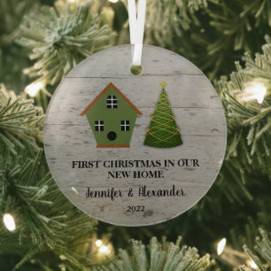 Adorno De Cristal Primera Navidad en nuestro nuevo hogar de leña