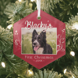 Adorno De Cristal Primera Navidad Festiva Foto de Cachorro Foliaje R