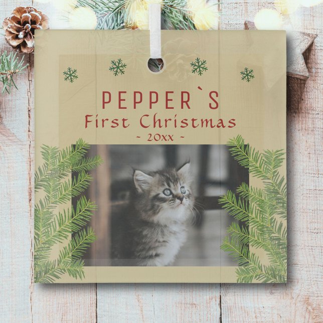 Adorno De Cristal Primera Navidad Gatito Gato Pine Foto Keepsake (Subido por el creador)
