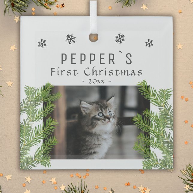 Adorno De Cristal Primera Navidad Gatito Gato Pine Foto Keepsake (Subido por el creador)