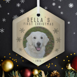 Adorno De Cristal Primera Navidad Perro Copo de Nieve Dorado Foto