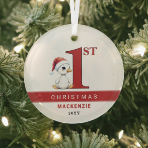 Adorno De Cristal Primera Navidad Personalizada Acuarela Bebé Ganso