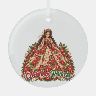 Adorno De Cristal Princesa de Navidad Roja y Verde