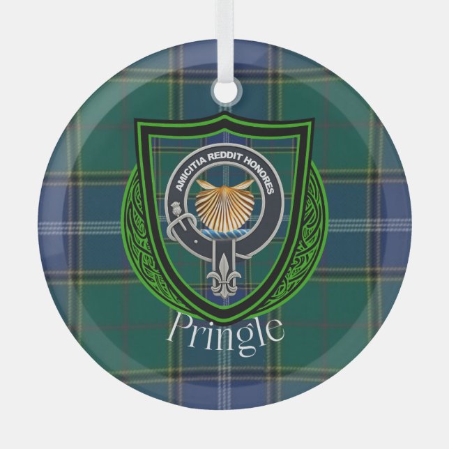 Adorno De Cristal Pringle Scottish Clan Tartan & Crest (Anverso)