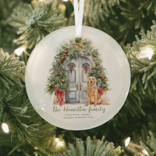 Adorno De Cristal Puerta Delantera Con Navidades De Golden Retriever