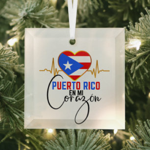 Adorno De Cristal Puerto Rico en mi Corazón Orgullo Puertorriqueño