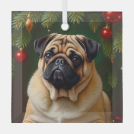 Adorno De Cristal Pug Holiday 